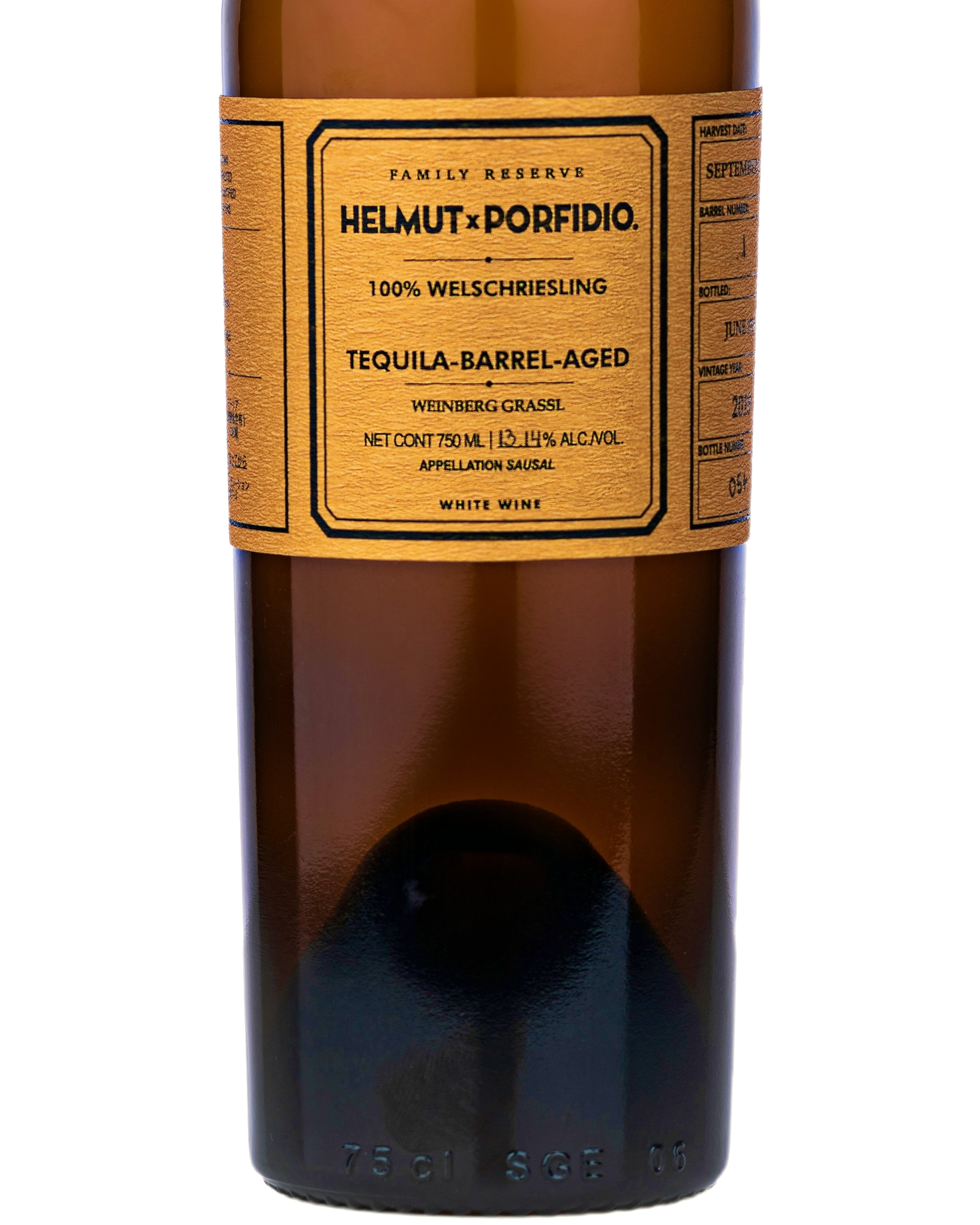 Helmut x Porfidio · Tequilafass-Wein — Detailansicht