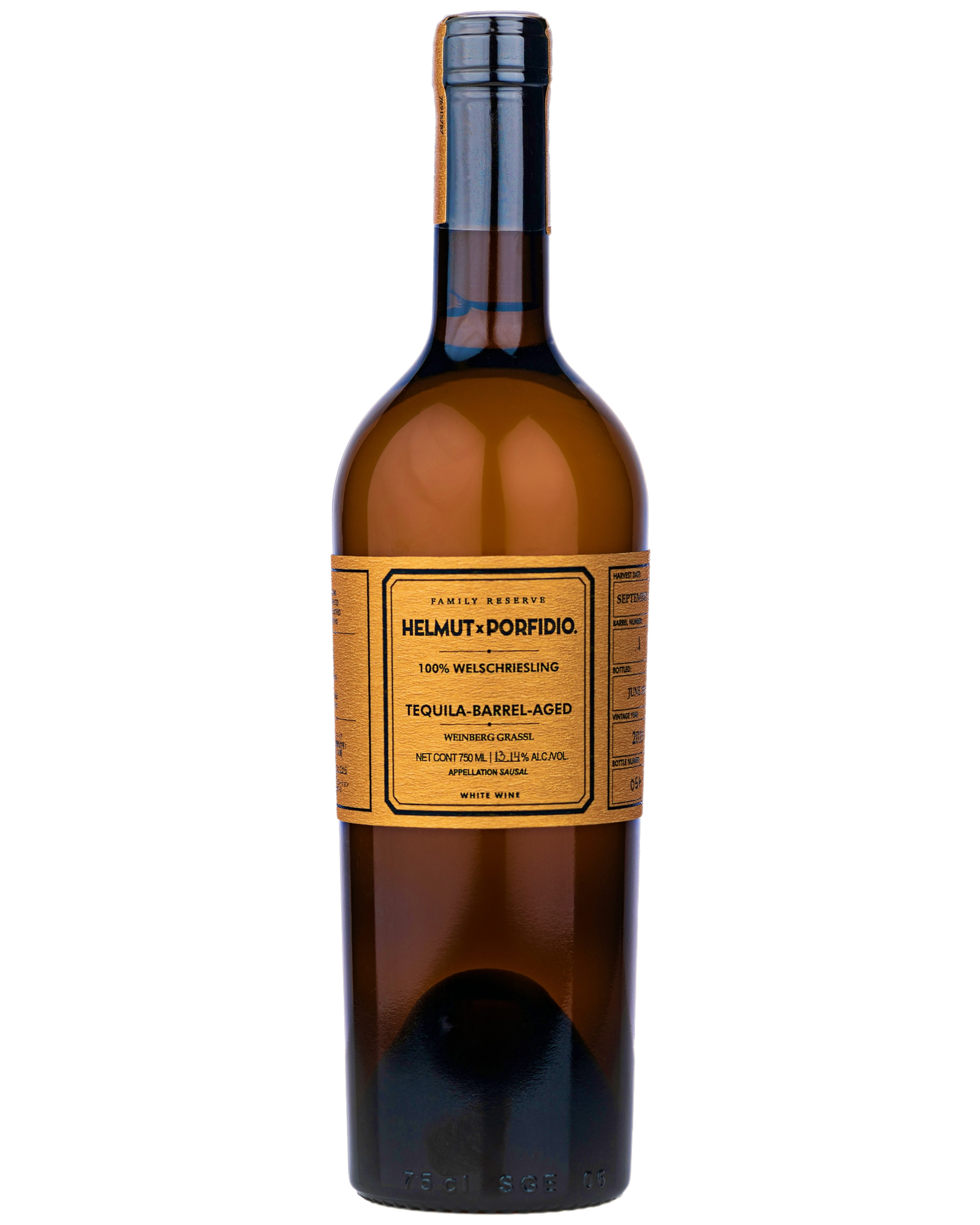 Helmut x Porfidio · Tequilafass-Wein — Etikett